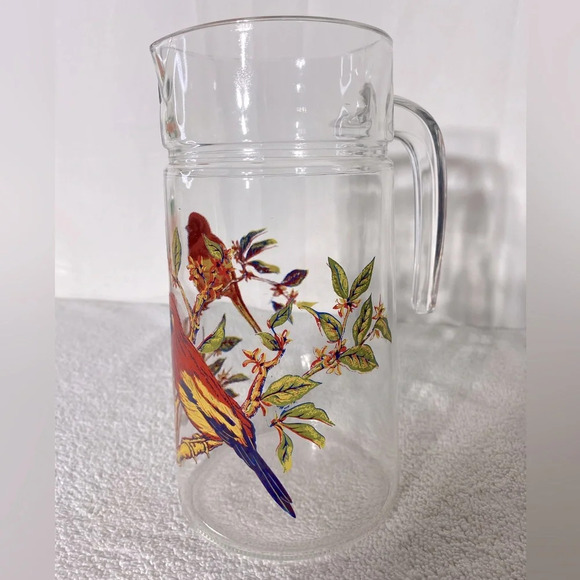 Vintage Luminarc Red Yellow Bird Glass Pitcher - Picture 4 of 13